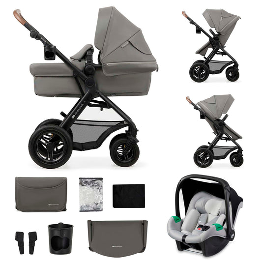 Kinderkraft MOOV2 Carrito Bebé 3 en 1, con Silla de Auto MINK PRO i-Size, Ruedas Inflables, hasta 25 kg, Gris Claro