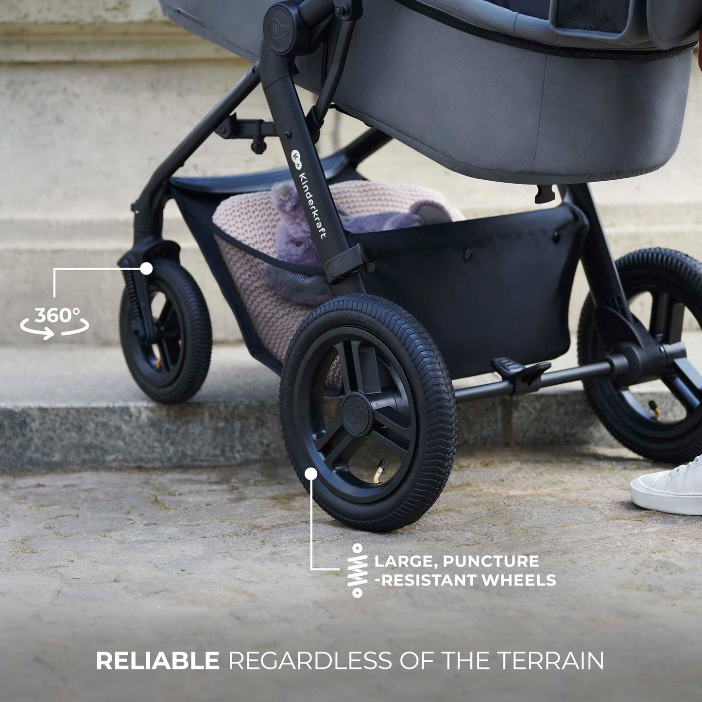 Kinderkraft MOOV2 Carrito Bebé 3 en 1, con Silla de Auto MINK PRO i-Size, Ruedas Inflables, hasta 25 kg, Gris Claro