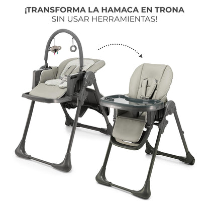 Kinderkraft TUMMIE Trona Bebé 2 en 1, con Juguetes, Reclinación Total y Reposapiés, Ajustable, Gris