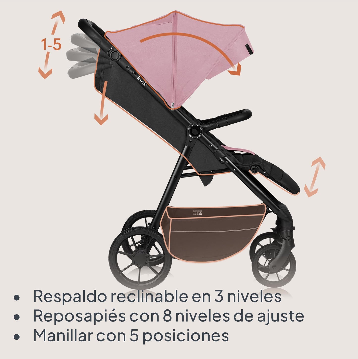 LIONELO MIRA Carrito Bebé, con Ruedas 360° y Amortiguación Total, Capota UPF50+, Reclinable, hasta 22 kg
