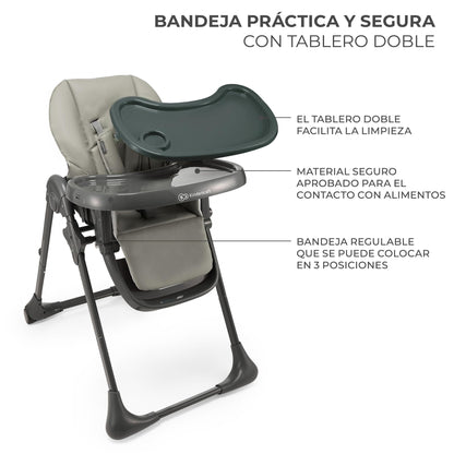 Kinderkraft TUMMIE Trona Bebé 2 en 1, con Juguetes, Reclinación Total y Reposapiés, Ajustable, Gris