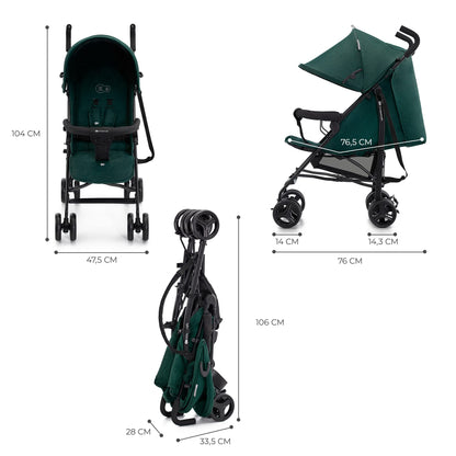 Kinderkraft TIK Silla de Paseo Ligera (6,5 kg), Plegable, con Reclinación Total y Tejido Impermeable, Verde