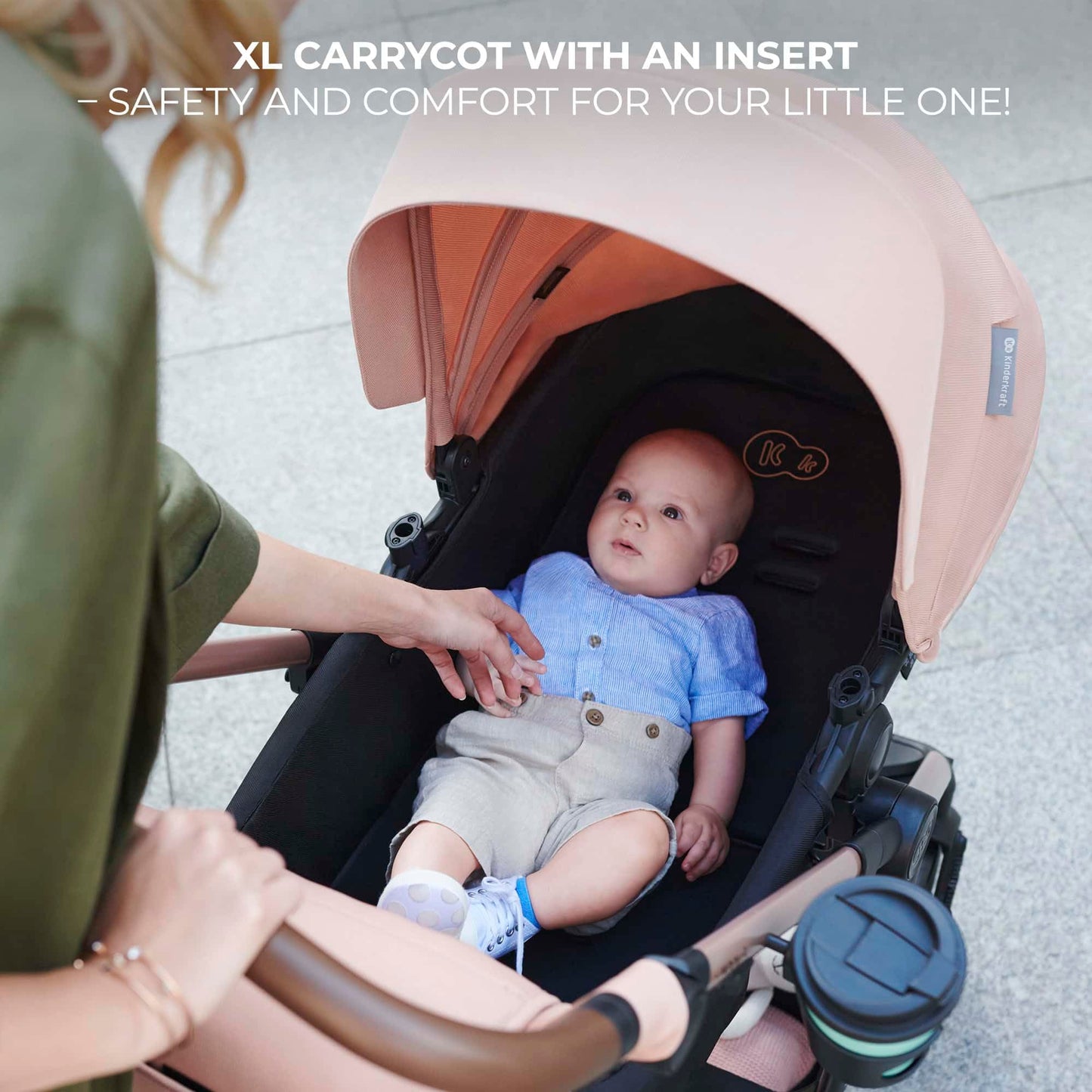Kinderkraft MOOV2 Carrito Bebé 3 en 1, con Silla de Auto MINK PRO i-Size, Ruedas Inflables, hasta 25 kg, Gris Claro