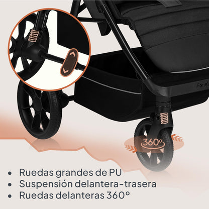 LIONELO MIRA Carrito Bebé, con Ruedas 360° y Amortiguación Total, Capota UPF50+, Reclinable, hasta 22 kg