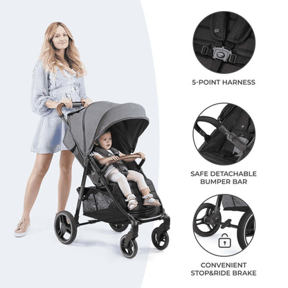 Kinderkraft GRANDE PLUS Silla de Paseo, Plegado con 1 Mano, Reclinación Total, desde Nacimiento hasta 22 kg, Negro