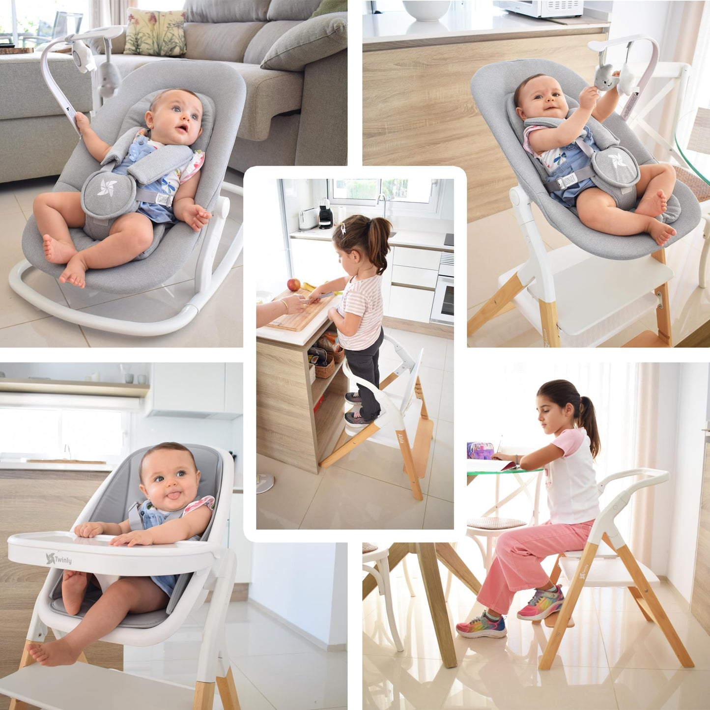 Twinly Alaia Trona Evolutiva 5 en 1, Plegable, de Madera de Haya, desde Nacimiento