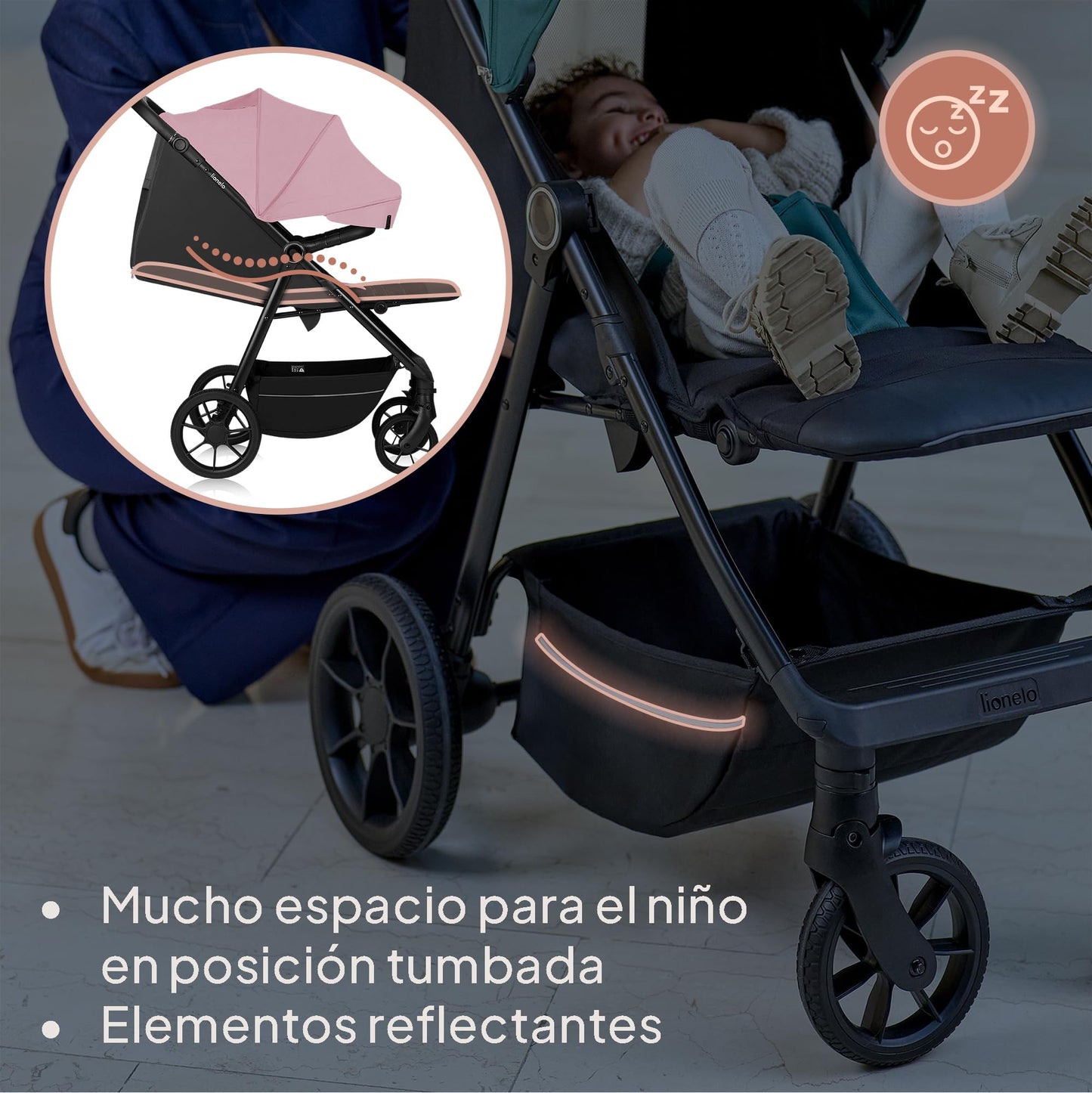 LIONELO MIRA Carrito Bebé, con Ruedas 360° y Amortiguación Total, Capota UPF50+, Reclinable, hasta 22 kg