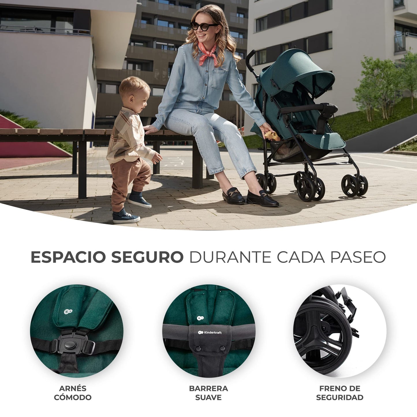 Kinderkraft TIK Silla de Paseo Ligera (6,5 kg), Plegable, con Reclinación Total y Tejido Impermeable, Verde