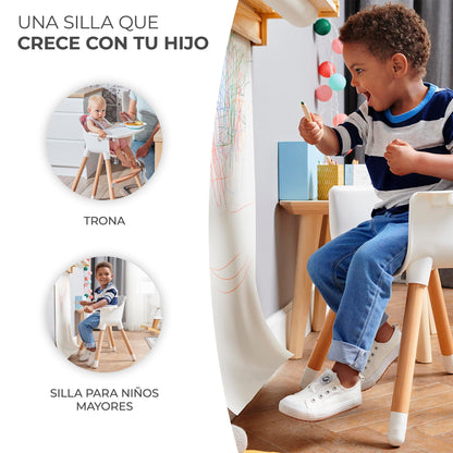 Kinderkraft SIENNA Trona de Madera, Portátil y Fácil de Limpiar, con Bandeja Extraíble, de 6 Meses a 5 Años, Gris