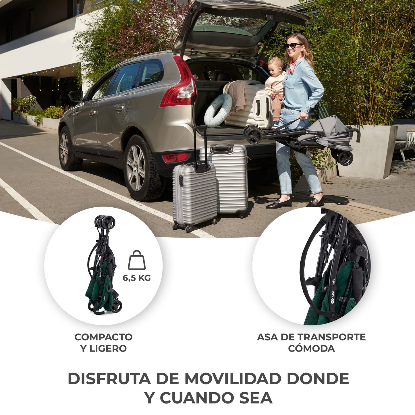 Kinderkraft TIK Silla de Paseo Ligera (6,5 kg), Plegable, con Reclinación Total y Tejido Impermeable, Verde