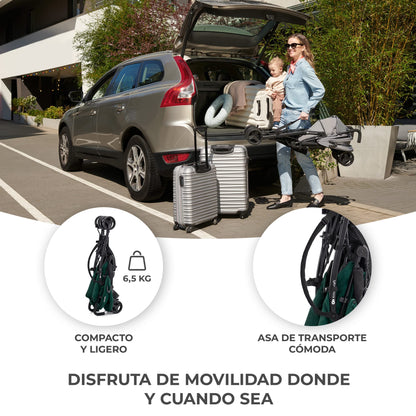 Kinderkraft TIK Silla de Paseo Ligera (6,5 kg), Plegable, con Reclinación Total y Tejido Impermeable, Verde