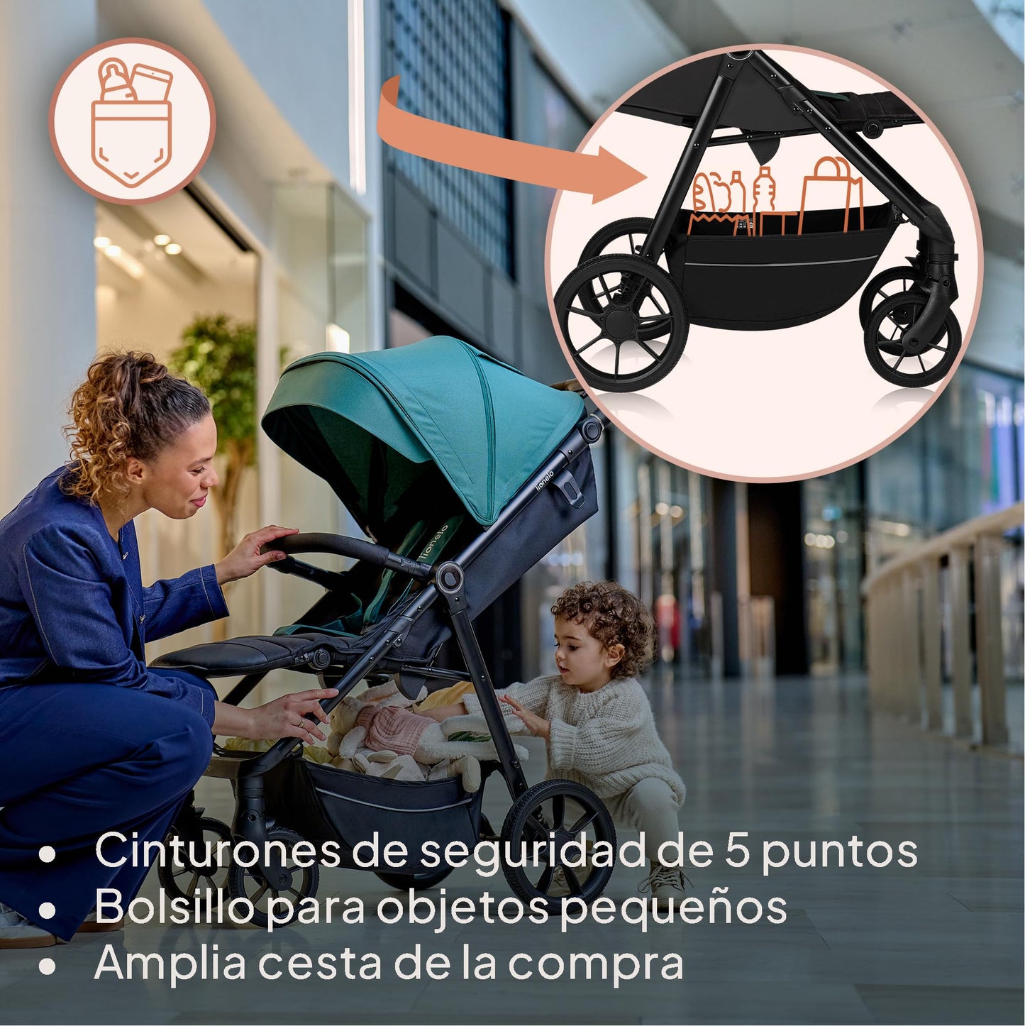 LIONELO MIRA Carrito Bebé, con Ruedas 360° y Amortiguación Total, Capota UPF50+, Reclinable, hasta 22 kg