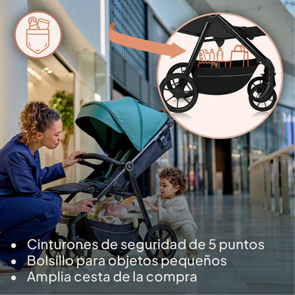 LIONELO MIRA Carrito Bebé, con Ruedas 360° y Amortiguación Total, Capota UPF50+, Reclinable, hasta 22 kg
