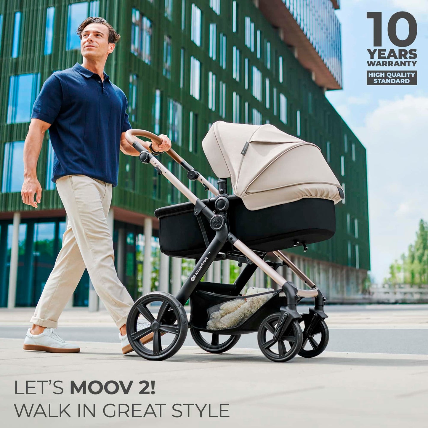 Kinderkraft MOOV2 Carrito Bebé 3 en 1, con Silla de Auto MINK PRO i-Size, Ruedas Inflables, hasta 25 kg, Gris Claro