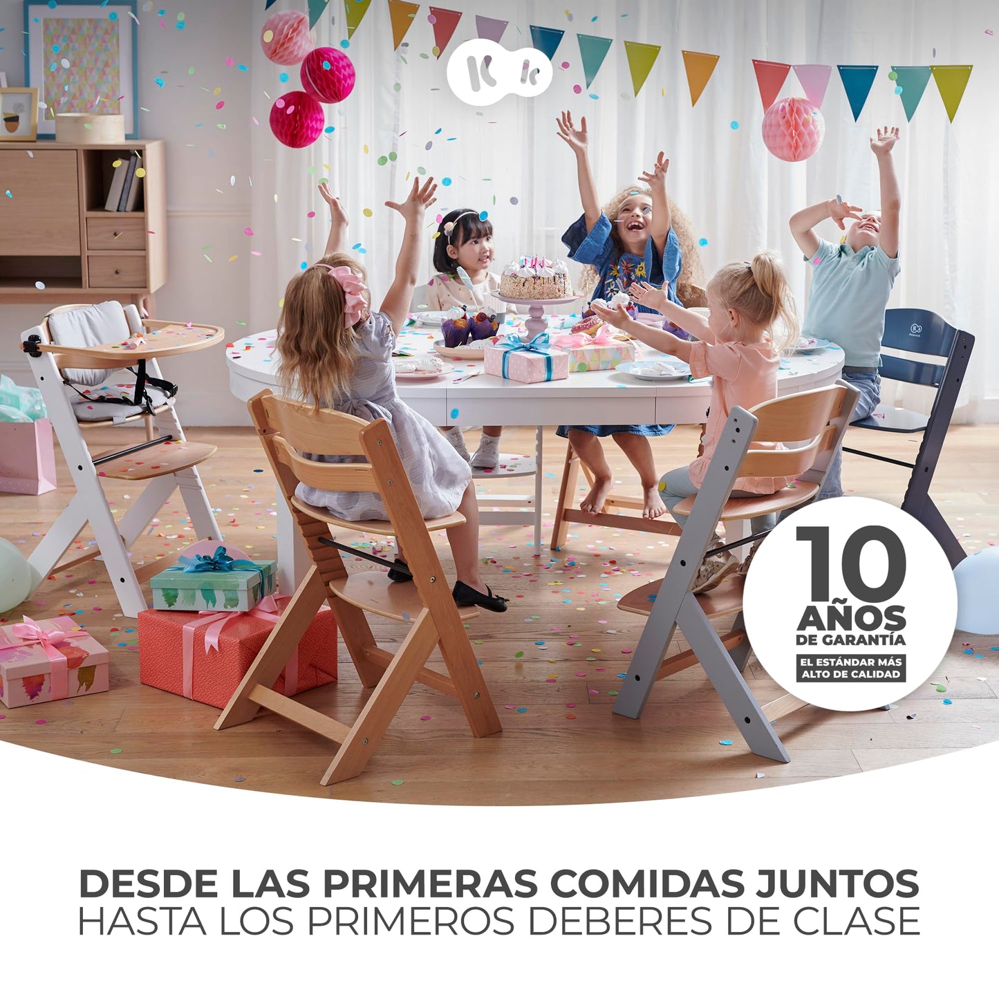 Kinderkraft ENOCK Trona Evolutiva de Madera, con Barrera y Bandeja Extraíble, Madera Natural
