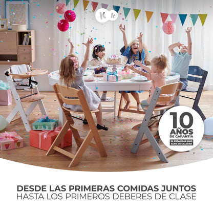 Kinderkraft ENOCK Trona Evolutiva de Madera, con Barrera y Bandeja Extraíble, Madera Natural
