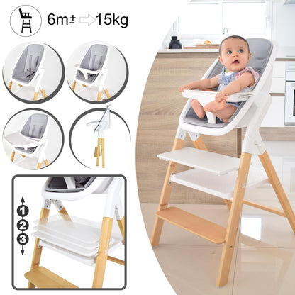 Twinly Alaia Trona Evolutiva 5 en 1, Plegable, de Madera de Haya, desde Nacimiento