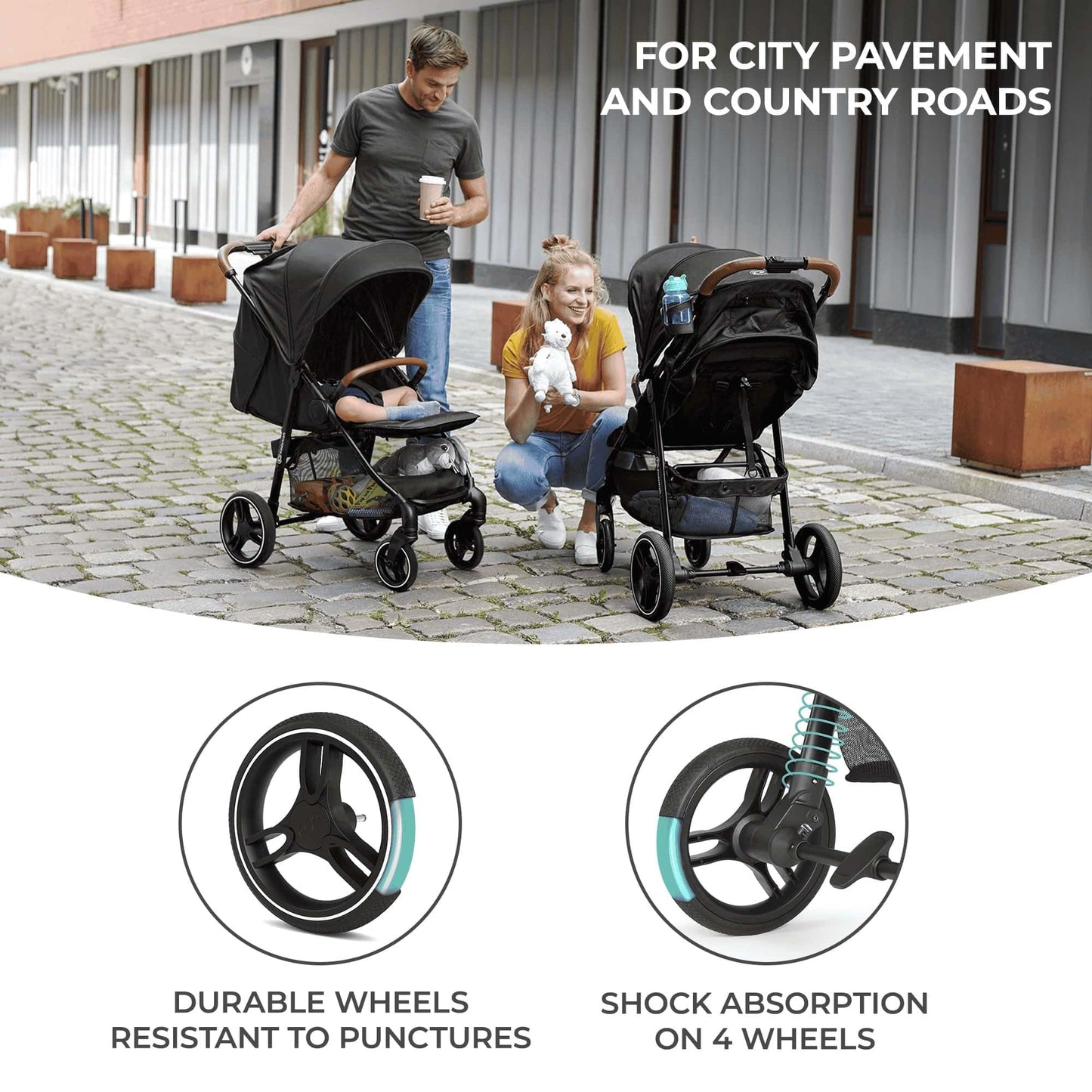 Kinderkraft GRANDE PLUS Silla de Paseo, Plegado con 1 Mano, Reclinación Total, desde Nacimiento hasta 22 kg, Negro