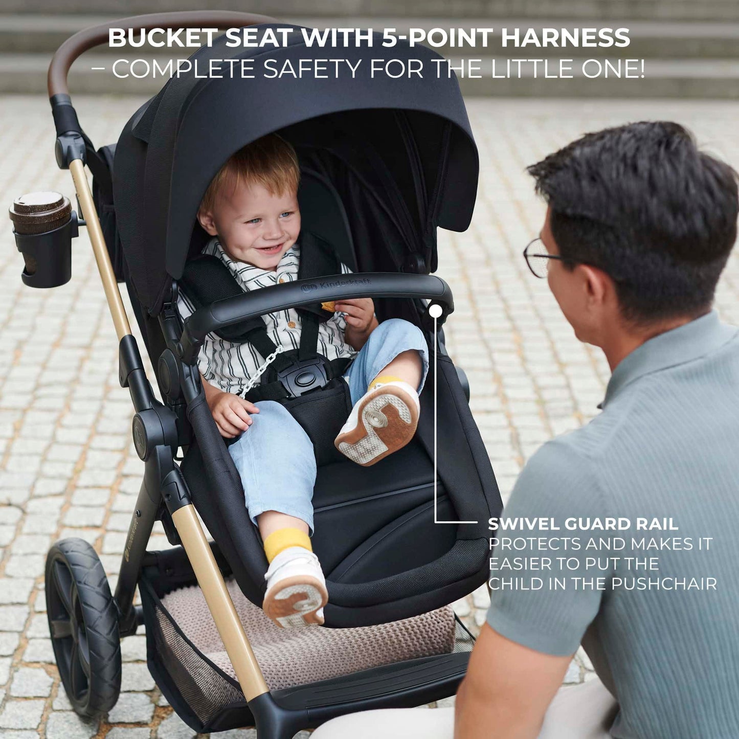 Kinderkraft MOOV2 Carrito Bebé 3 en 1, con Silla de Auto MINK PRO i-Size, Ruedas Inflables, hasta 25 kg, Gris Claro