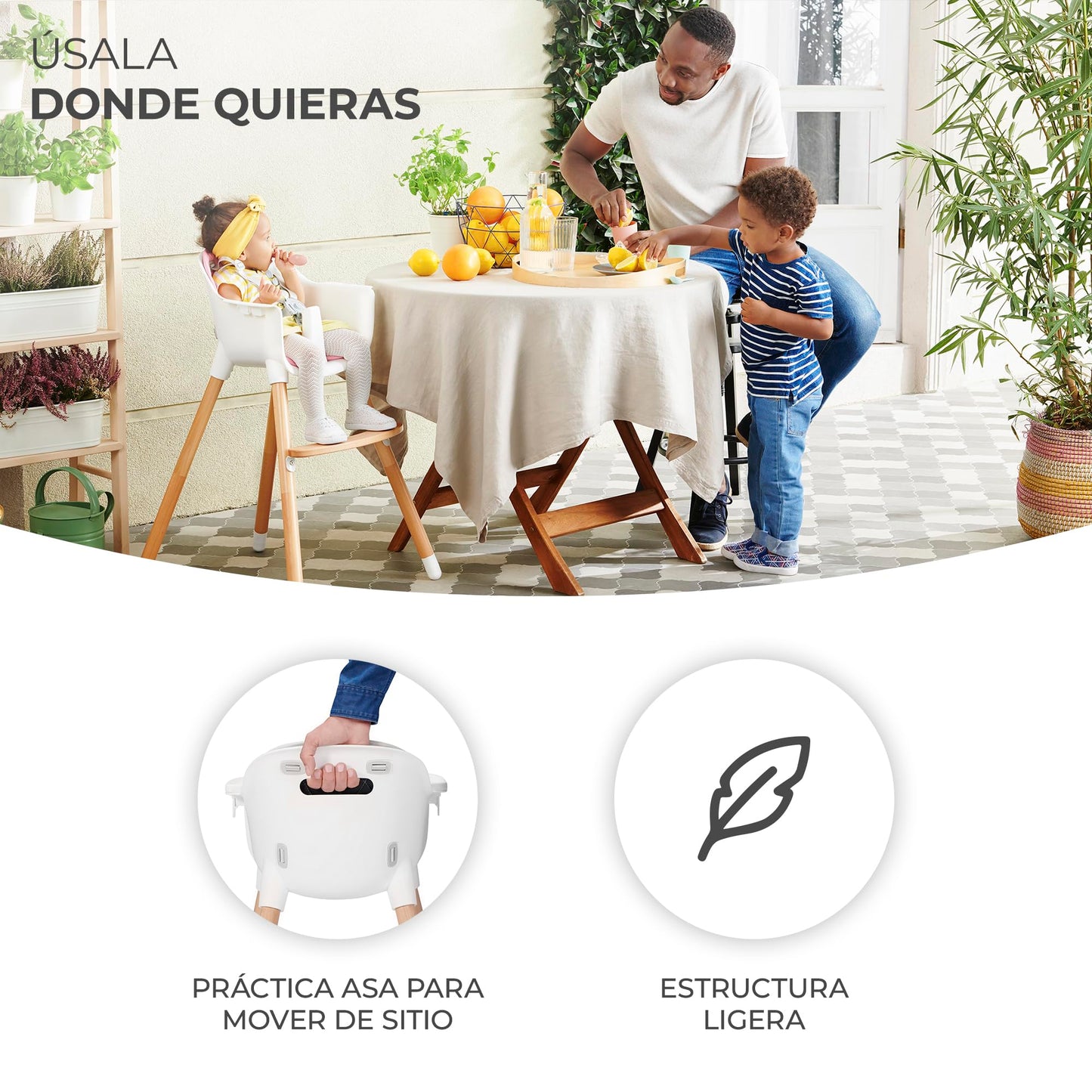 Kinderkraft SIENNA Trona de Madera, Portátil y Fácil de Limpiar, con Bandeja Extraíble, de 6 Meses a 5 Años, Gris