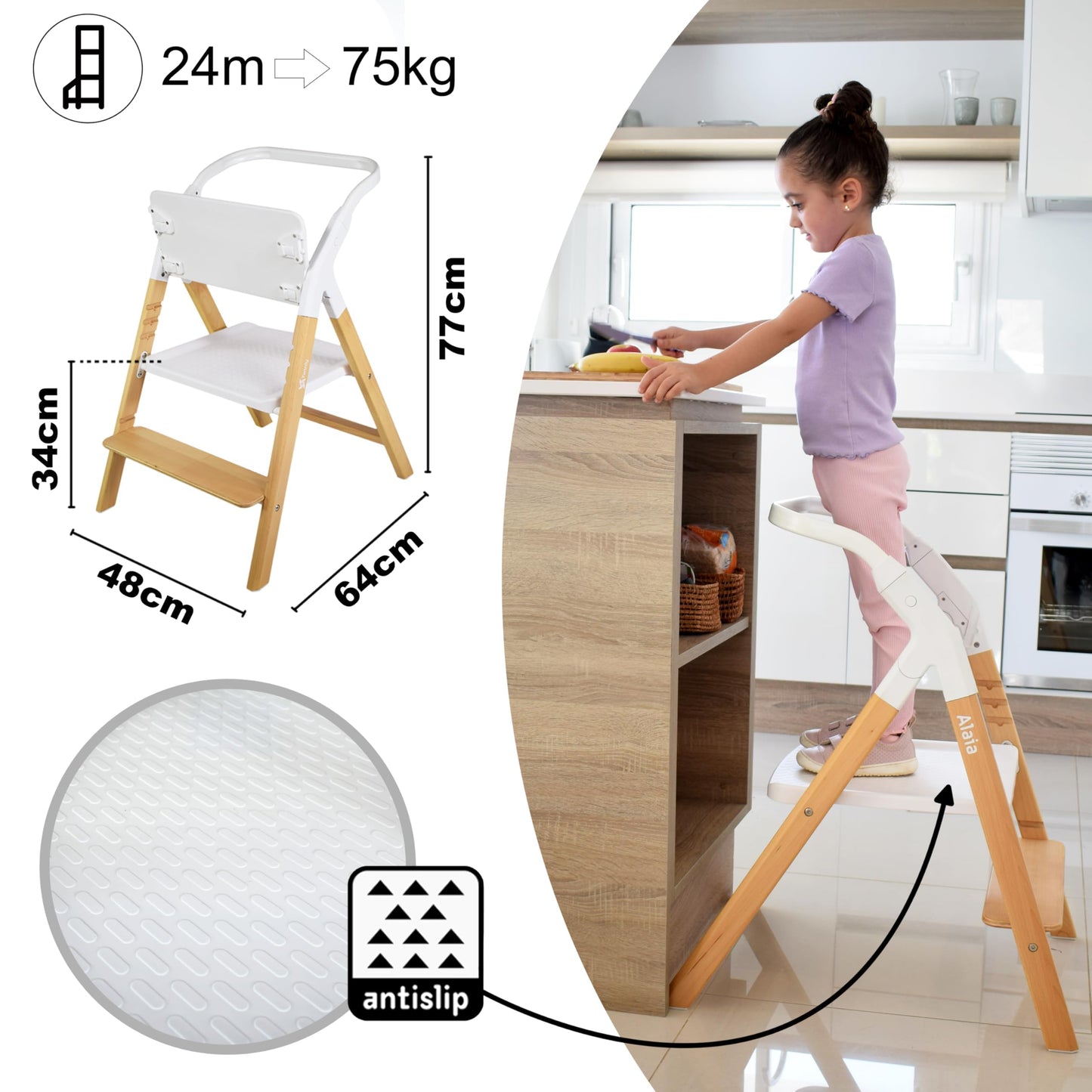 Twinly Alaia Trona Evolutiva 5 en 1, Plegable, de Madera de Haya, desde Nacimiento