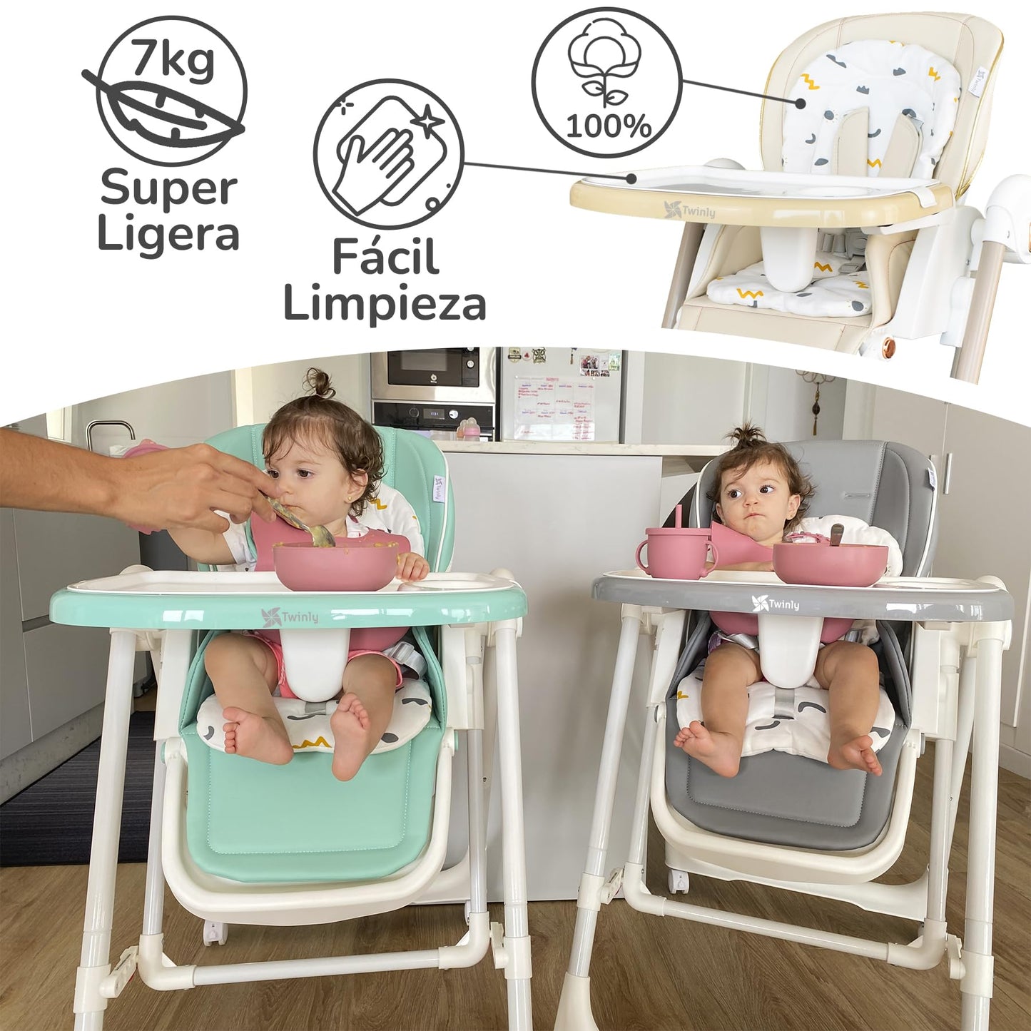 Twinly Movity Trona Evolutiva, Plegable, con Hamaca y Columpio, de 0 a 15 kg