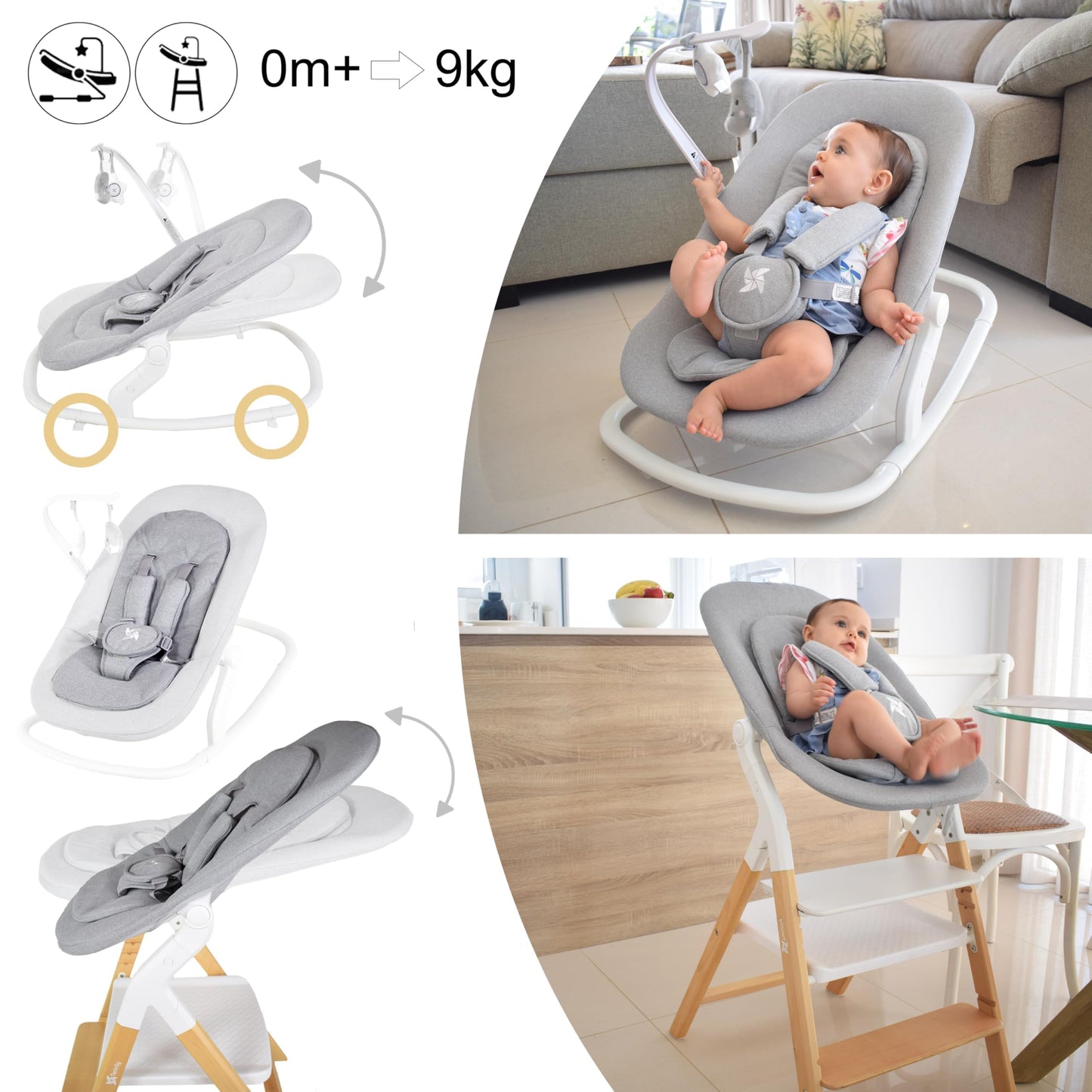 Twinly Alaia Trona Evolutiva 5 en 1, Plegable, de Madera de Haya, desde Nacimiento