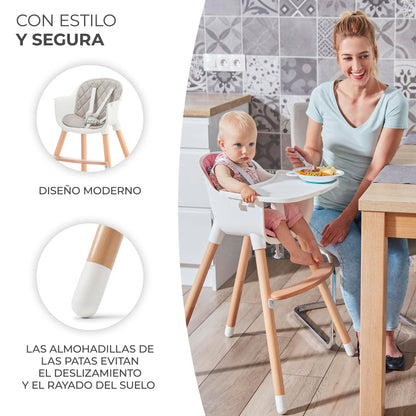 Kinderkraft SIENNA Trona de Madera, Portátil y Fácil de Limpiar, con Bandeja Extraíble, de 6 Meses a 5 Años, Gris
